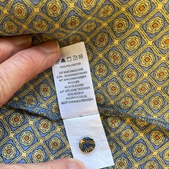 Carolina Belle Montreal Women’s Medium Yellow Blue Short Sleeve Blouse Top - Picture 12 of 13